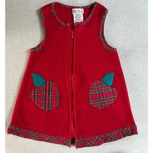 Vintage Polly Flinders red dress, full zip, plaid apple pockets 3T